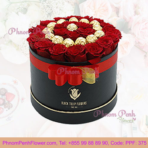 Red Roses in Round Box with Chocolate - PPF-375
