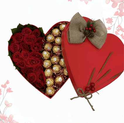 flower with chocolate in box